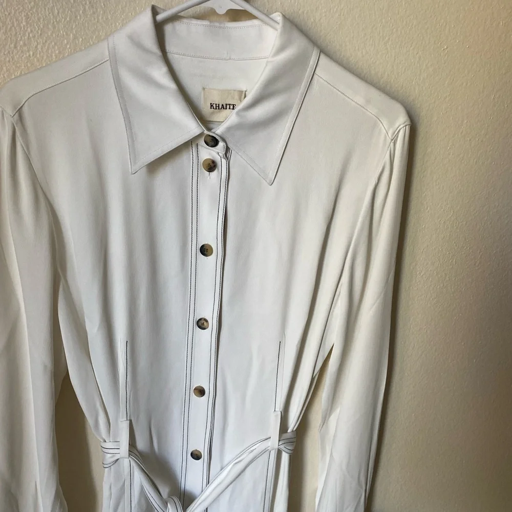 KHAITE Women’s Selena Belted Crepe De Chine Shirt Dress In White Size 12 - Picture 3 of 6